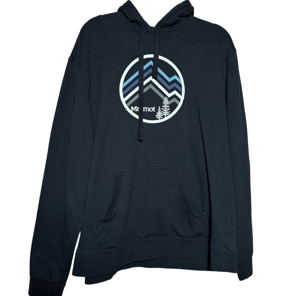 Marmot Hoodie Men XXL Black Excellent Mountain Graphic Pullover Sweatshirt